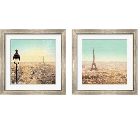 Eiffel Landscape Letter Blue 2 Piece Framed Art Print Set by Sue Schlabach