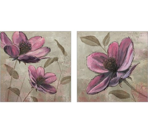 Plum Floral Square 2 Piece Art Print Set by Emily Adams