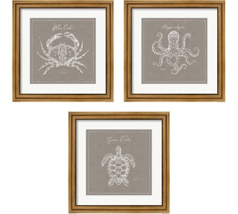 Underwater Life Greige 3 Piece Framed Art Print Set by Daphne Brissonnet