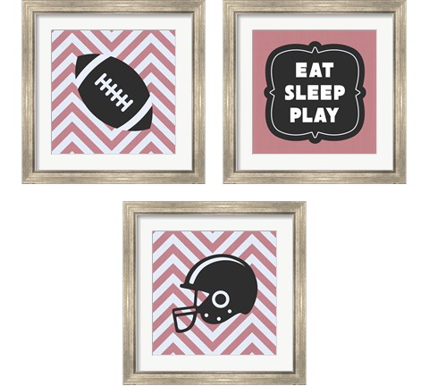 Eat Sleep Play Football - Pink 3 Piece Framed Art Print Set by Sports Mania