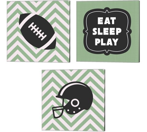 Eat Sleep Play Football - Green 3 Piece Canvas Print Set by Sports Mania