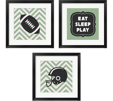 Eat Sleep Play Football - Green 3 Piece Framed Art Print Set by Sports Mania