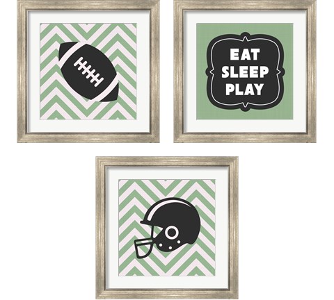 Eat Sleep Play Football - Green 3 Piece Framed Art Print Set by Sports Mania