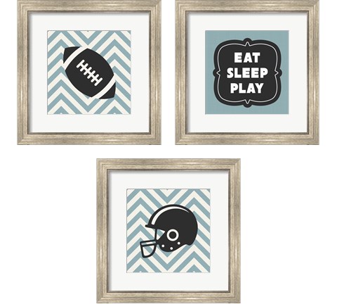 Eat Sleep Play Football - Blue 3 Piece Framed Art Print Set by Sports Mania