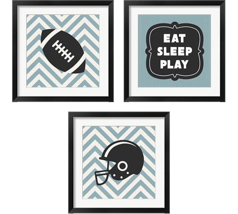 Eat Sleep Play Football - Blue 3 Piece Framed Art Print Set by Sports Mania