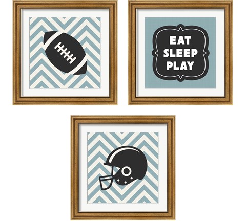 Eat Sleep Play Football - Blue 3 Piece Framed Art Print Set by Sports Mania