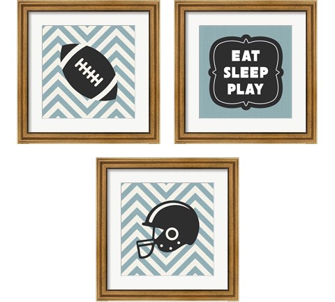 Eat Sleep Play Football - Blue 3 Piece Framed Art Print Set by Sports Mania