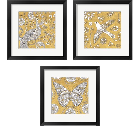 Color My World Gold 3 Piece Framed Art Print Set by Daphne Brissonnet