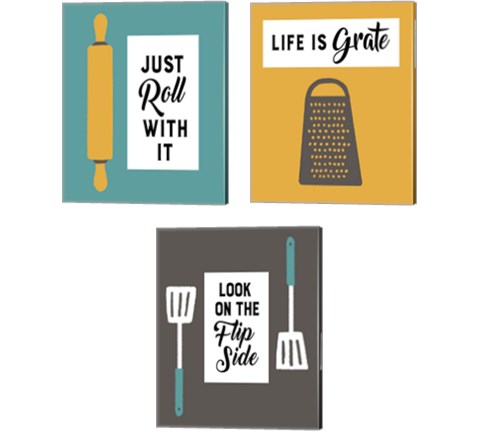 Retro Kitchen 3 Piece Canvas Print Set by Color Me Happy