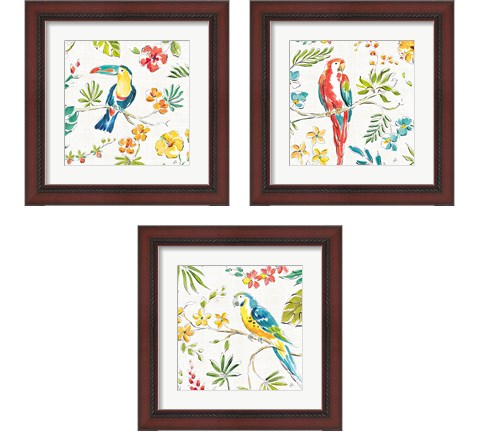 Tropical Oasis White 3 Piece Framed Art Print Set by Daphne Brissonnet