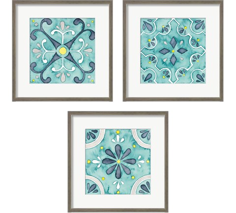 Garden Getaway Tile Teal 3 Piece Framed Art Print Set by Laura Marshall