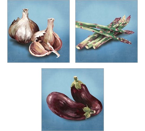 Veggie on Blue 3 Piece Art Print Set by Asia Jensen