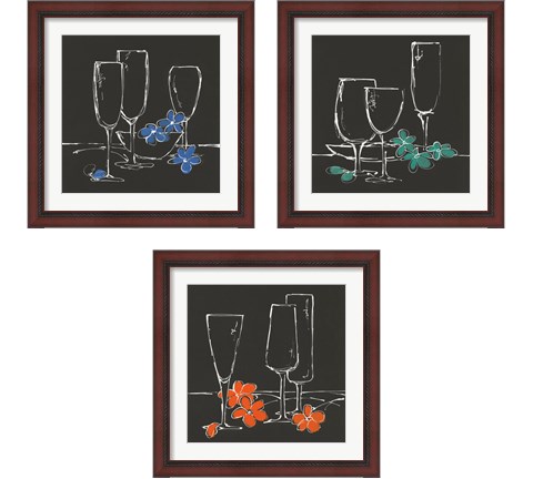 Wine Glasses on Black 3 Piece Framed Art Print Set by Chris Paschke
