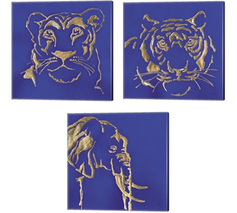 Gilded Animal Blue 3 Piece Canvas Print Set by Chris Paschke