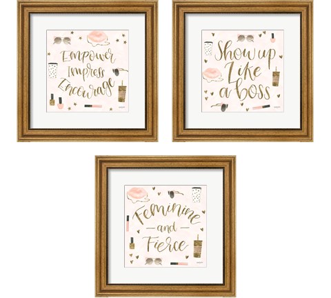 Boss Ladies Pink 3 Piece Framed Art Print Set by Jenaya Jackson