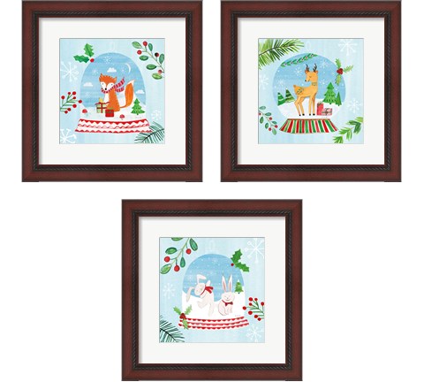 Snow Globe Animals 3 Piece Framed Art Print Set by Farida Zaman