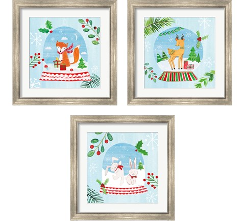 Snow Globe Animals 3 Piece Framed Art Print Set by Farida Zaman