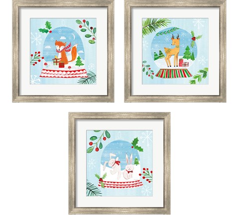 Snow Globe Animals 3 Piece Framed Art Print Set by Farida Zaman