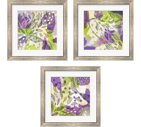 Bright Life Purple Yellow 3 Piece Framed Art Print Set by Mary Urban