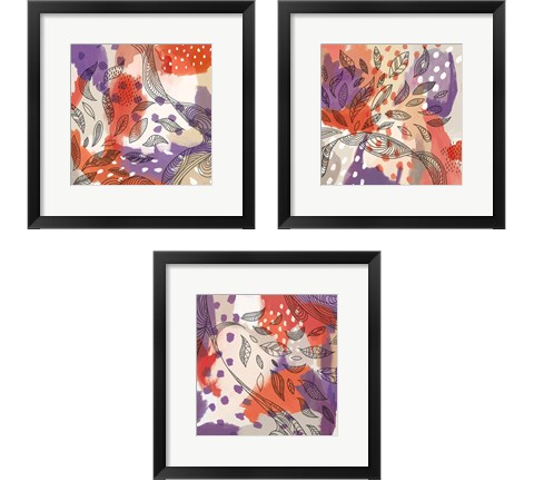 Bright Life Red Yellow 3 Piece Framed Art Print Set by Mary Urban