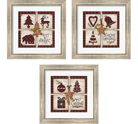 Four Square Christmas 3 Piece Framed Art Print Set by Linda Spivey