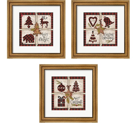 Four Square Christmas 3 Piece Framed Art Print Set by Linda Spivey