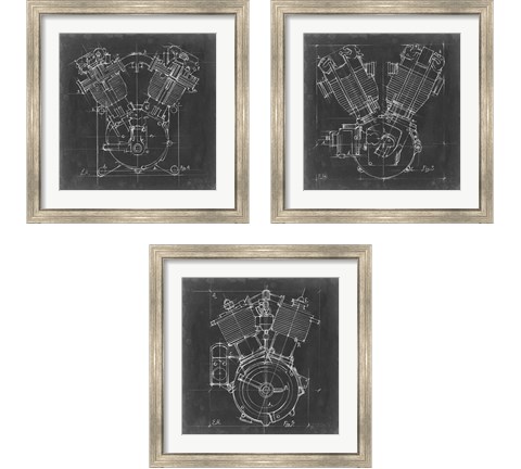 Motorcycle Engine Blueprint 3 Piece Framed Art Print Set by Ethan Harper