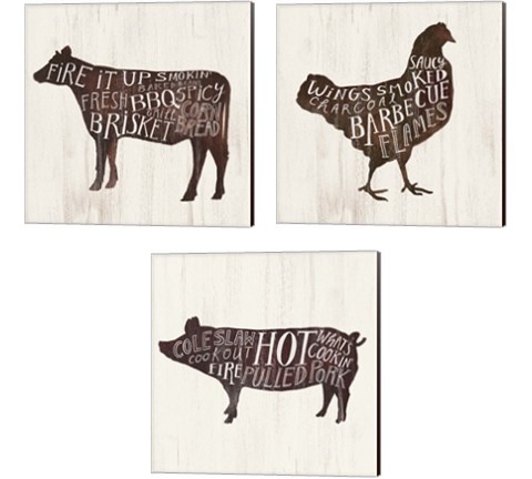 Farmhouse BBQ 3 Piece Canvas Print Set by Victoria Borges