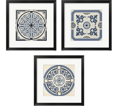 Indigo Motif 3 Piece Framed Art Print Set by June Erica Vess