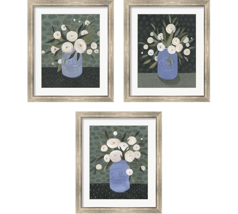 Mason Jar Bouquet 3 Piece Framed Art Print Set by Emma Scarvey