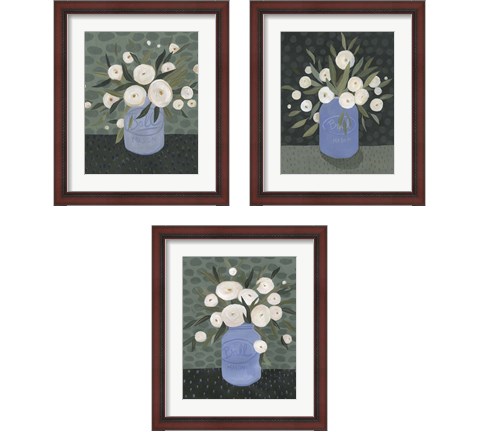 Mason Jar Bouquet 3 Piece Framed Art Print Set by Emma Scarvey