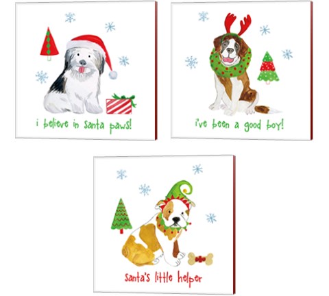 Christmas Critters 3 Piece Canvas Print Set by Farida Zaman