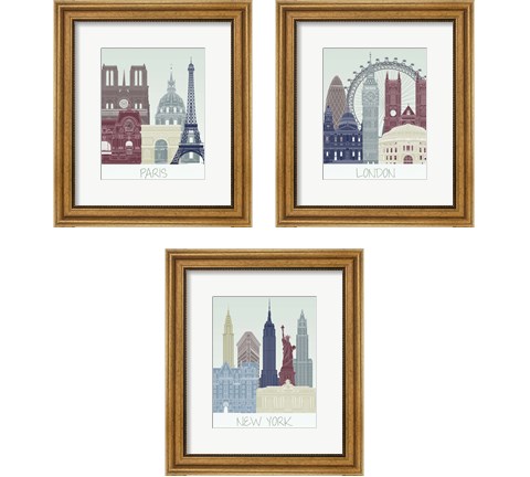 European Skyline 3 Piece Framed Art Print Set by Fab Funky