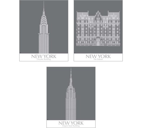 New York Landmark 3 Piece Art Print Set by Fab Funky