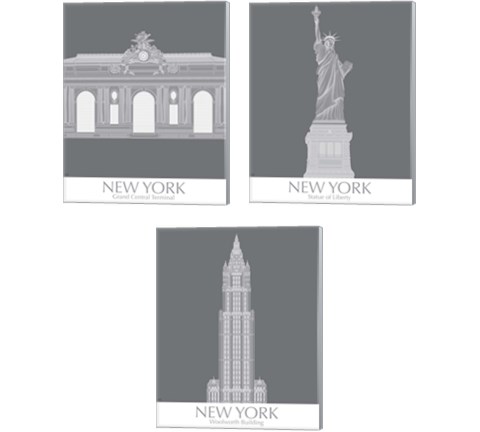 New York Landmark 3 Piece Canvas Print Set by Fab Funky