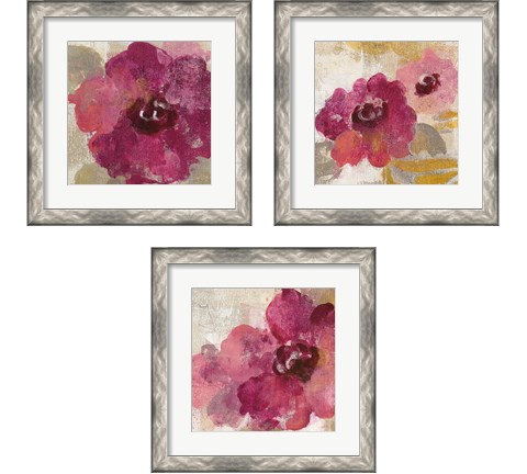 Elegant Fresco Floral Gold Flower 3 Piece Framed Art Print Set by Silvia Vassileva