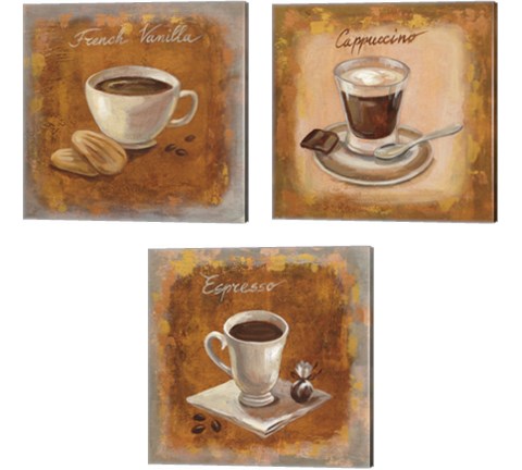 Coffee Time on Wood 3 Piece Canvas Print Set by Silvia Vassileva