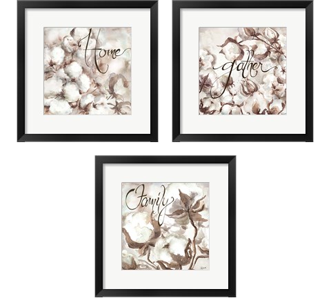Cotton Boll Triptych Sentimen 3 Piece Framed Art Print Set by Tre Sorelle Studios