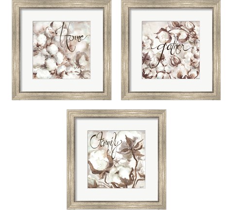 Cotton Boll Triptych Sentimen 3 Piece Framed Art Print Set by Tre Sorelle Studios