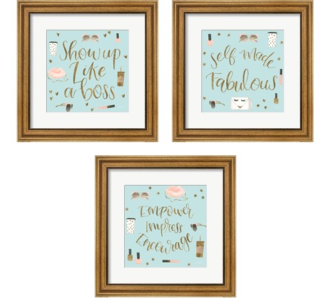 Boss Ladies Mint 3 Piece Framed Art Print Set by Jenaya Jackson