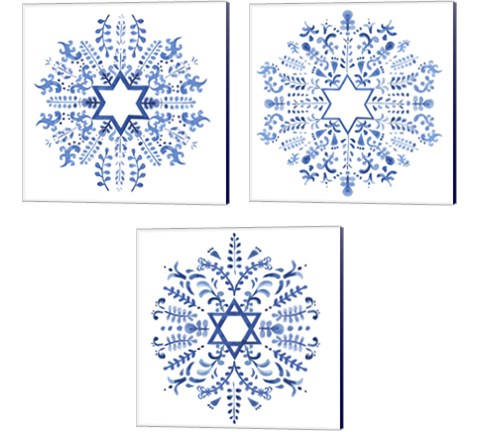 Indigo Hanukkah 3 Piece Canvas Print Set by Victoria Borges