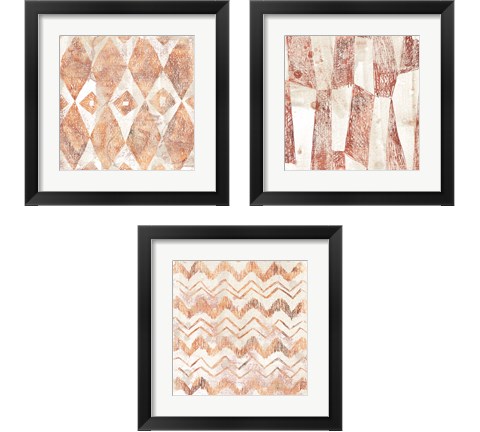 Red Earth Textile 3 Piece Framed Art Print Set by June Erica Vess