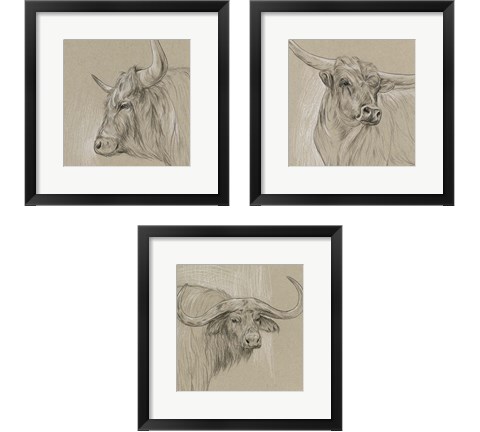 Bison Sketch 3 Piece Framed Art Print Set by Melissa Wang