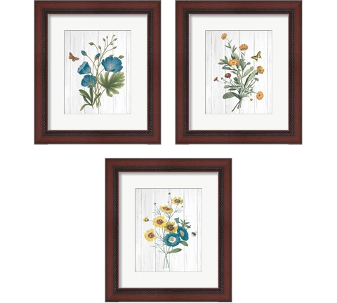 Botanical Bouquet on Wood 3 Piece Framed Art Print Set by Wild Apple Portfolio