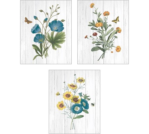 Botanical Bouquet on Wood 3 Piece Art Print Set by Wild Apple Portfolio