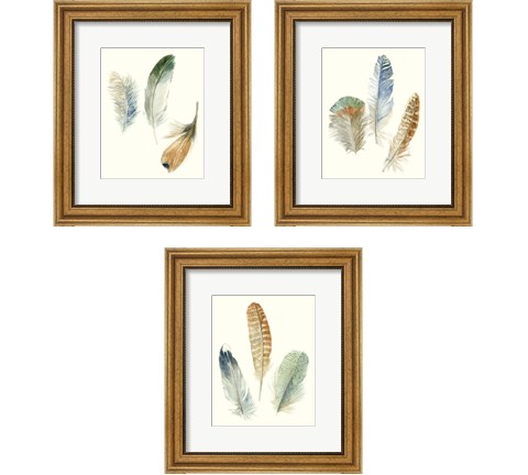 Watercolor Feathers 3 Piece Framed Art Print Set by Megan Meagher