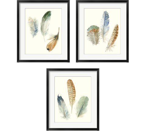 Watercolor Feathers 3 Piece Framed Art Print Set by Megan Meagher