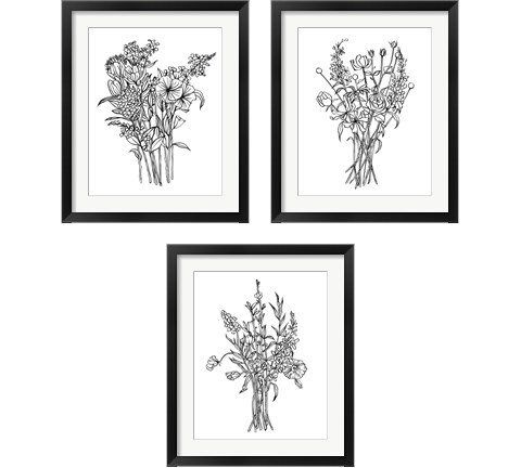 Black & White Bouquet 3 Piece Framed Art Print Set by Emma Scarvey