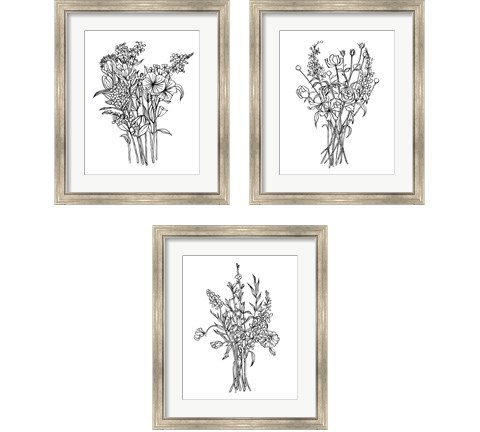 Black & White Bouquet 3 Piece Framed Art Print Set by Emma Scarvey