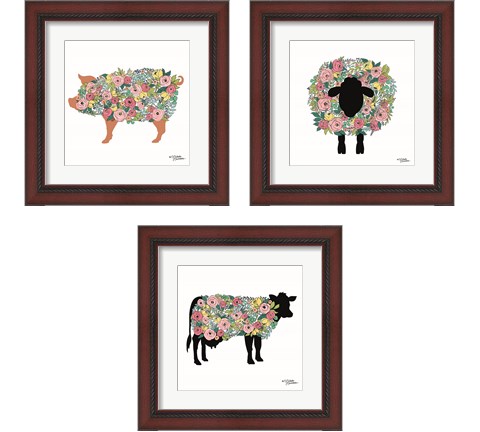 Floral Farm Animals 3 Piece Framed Art Print Set by Michele Norman